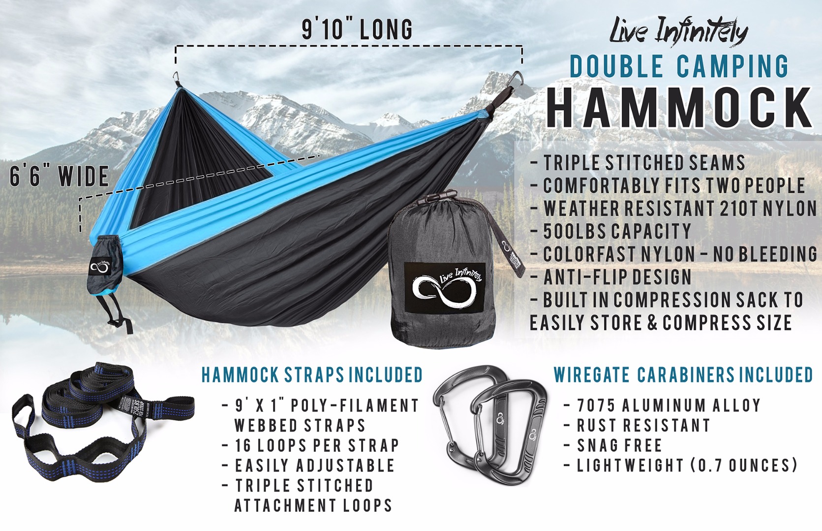 Live Infinitely Double Outdoor Camping Hammock Set image